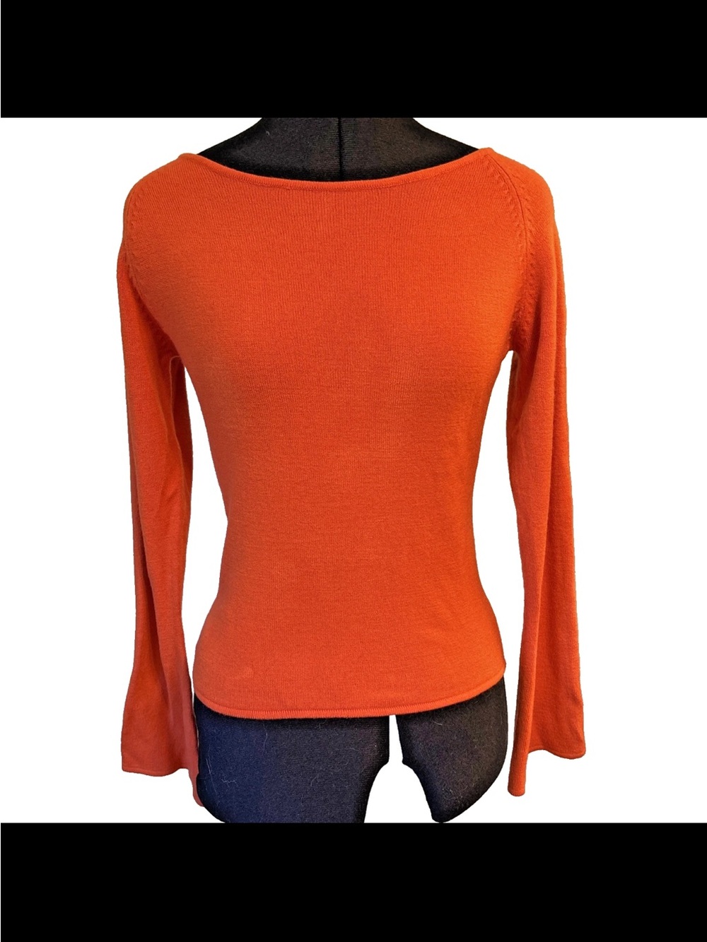 Mango Wool Sweater S Coral Orange Boat Neck Fine Knit Fall Classic Minimalist